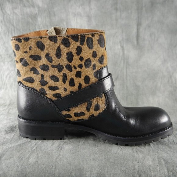 Marc Jacob MBMJ Classic Ankle Boot Size 38.5 $398 Black Leather/Animal Print Fur - Picture 4 of 7